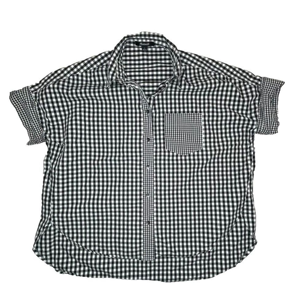 Madewell Small Black White Gingham Play Button Down Shirt Short Sleeve Oversized